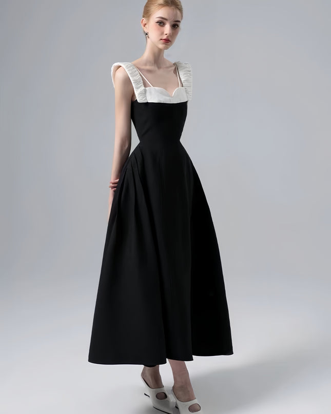 Wide Strap Crepe Maxi Dress - Black White