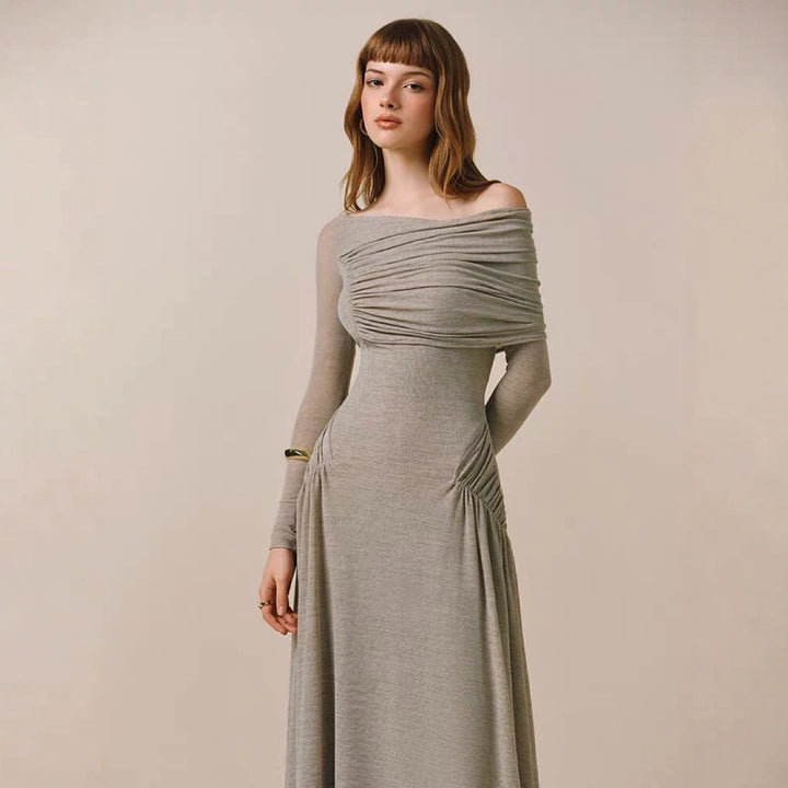 Elegant Off-Shoulder Dress | Sustainable Long Sleeve Gown