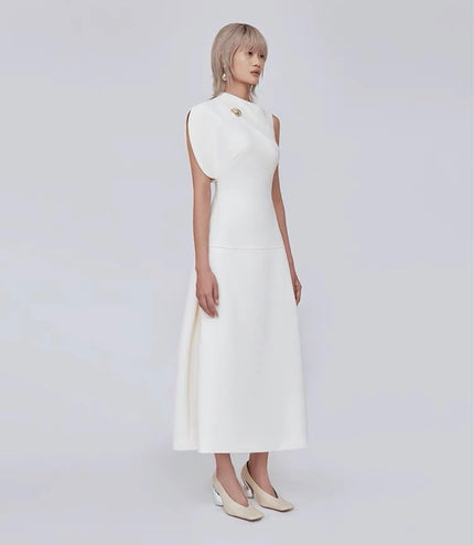 Off Shoulder Crepe Maxi Dress - White