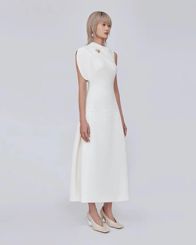 Off Shoulder Crepe Maxi Dress - White