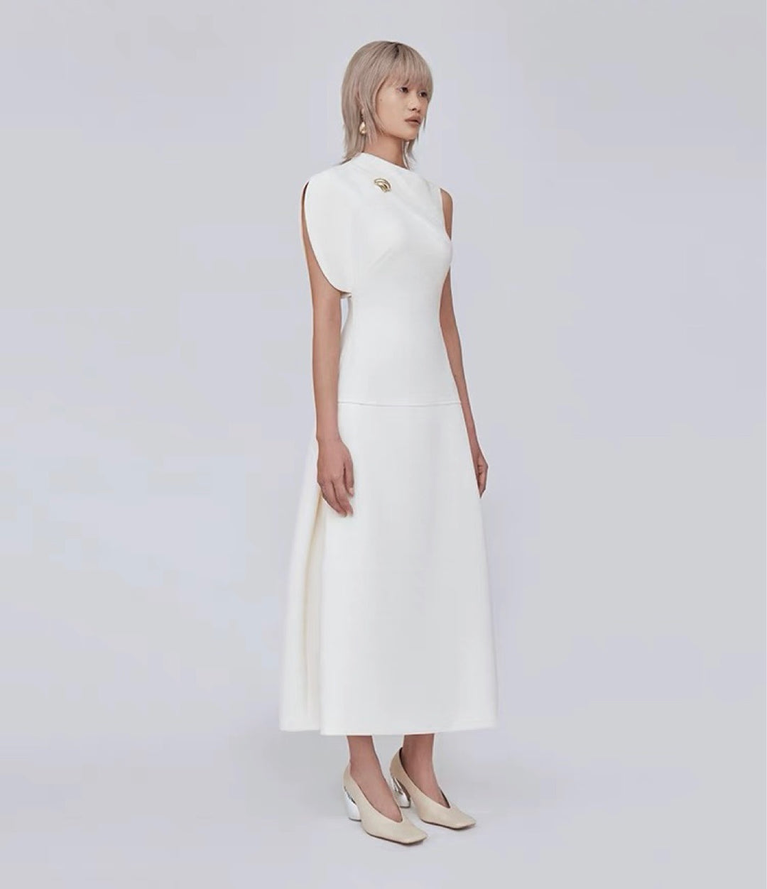 Off Shoulder Crepe Maxi Dress - White
