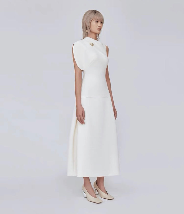 Off Shoulder Crepe Maxi Dress - White