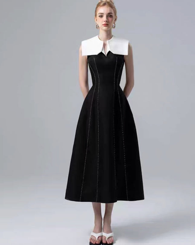 Sleeless Contrast Crepe Maxi - Black