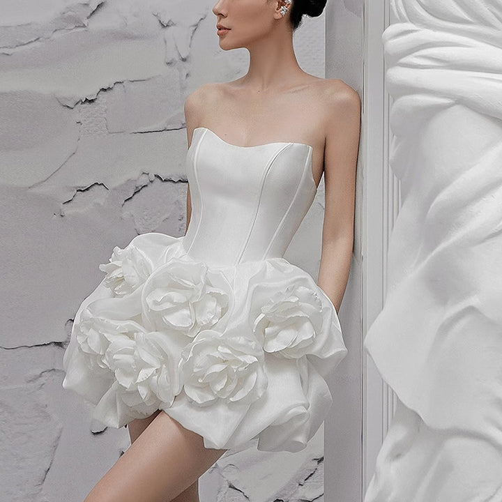 Elegant Strapless 3D Flower Evening Dress for Party