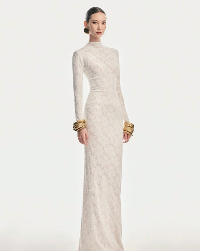Elegant Crepe Maxi Dress - White