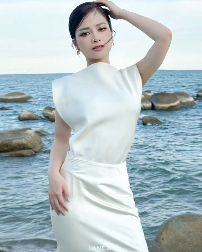 Floral Short Sleeve Silk Dress - White