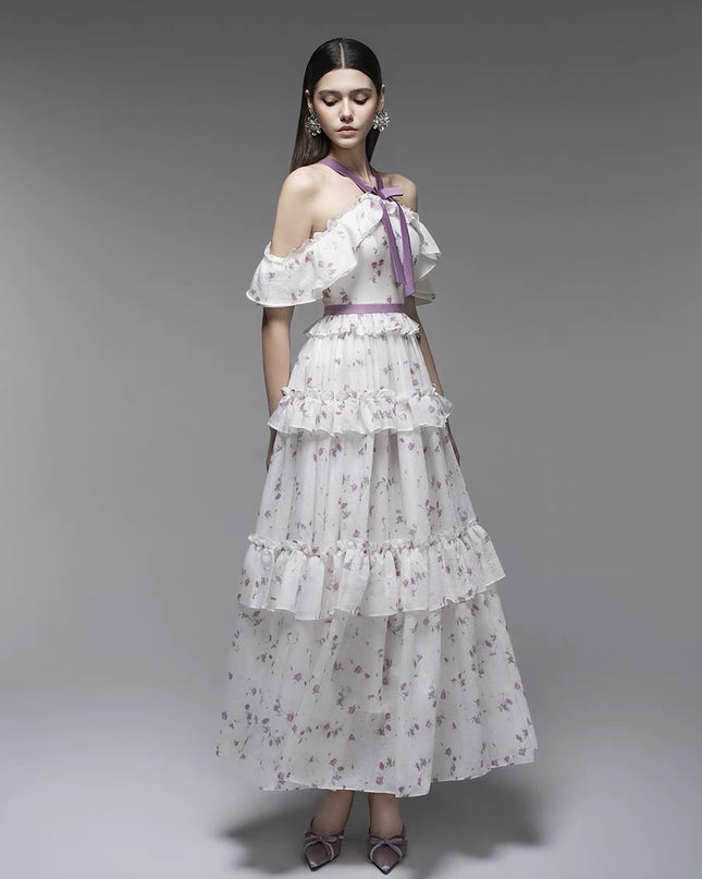Petal Silk Maxi Dress - Purple