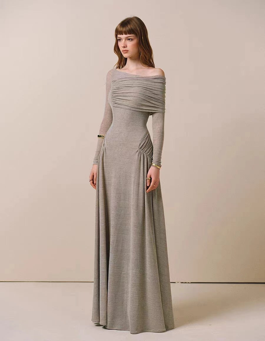 Elegant Off-Shoulder Dress | Sustainable Long Sleeve Gown