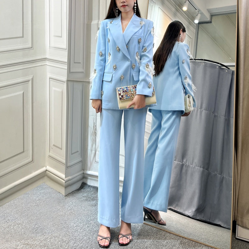 2025 Luxury Designer Feather-Embellished Dress Set for Women