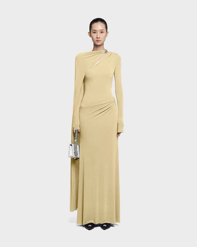 Asymmetrical Crepe Maxi Dress - Pink