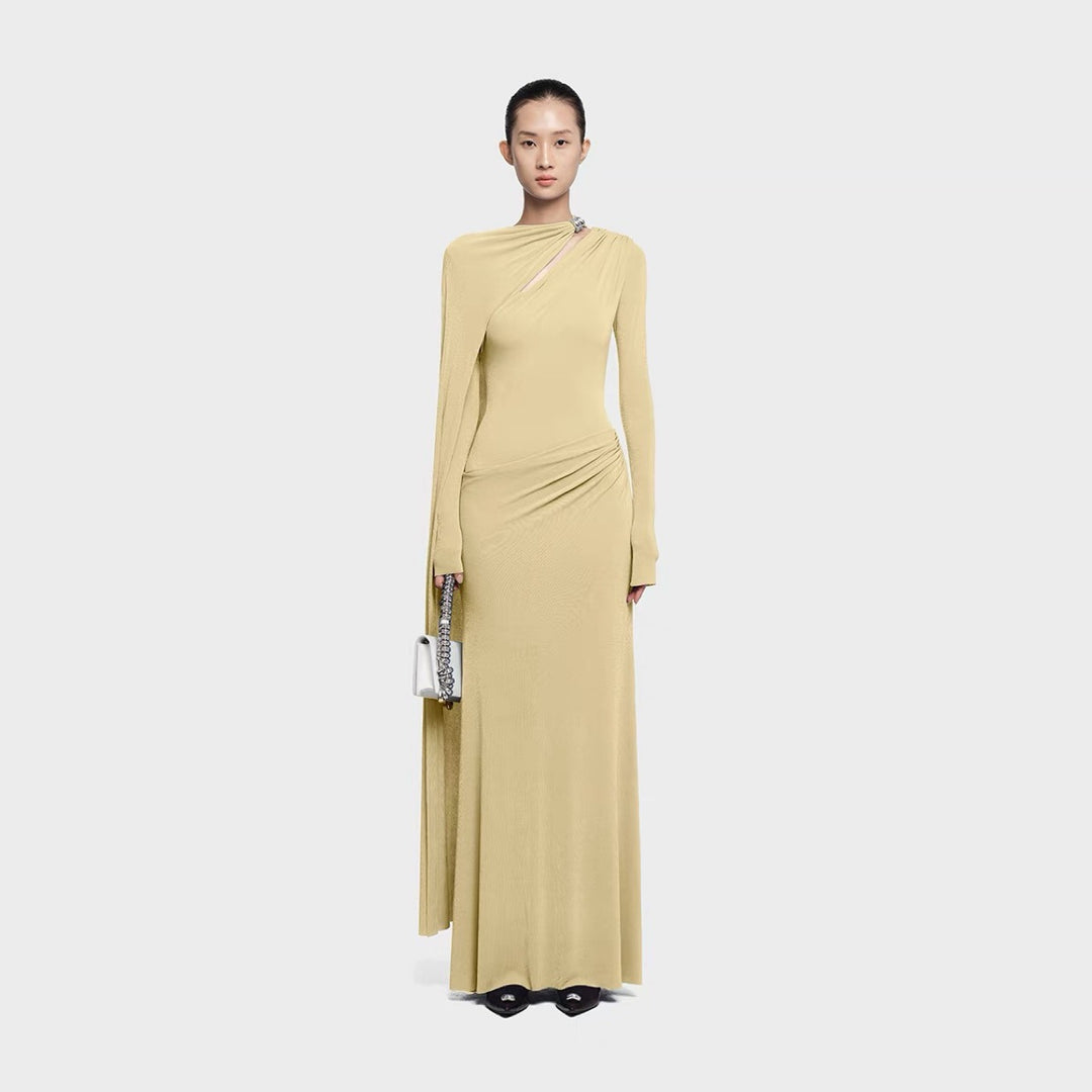 Asymmetrical Crepe Maxi Dress - Pink