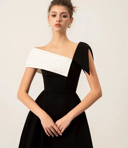 Asymmetrical Off Shoulder Dress - Black