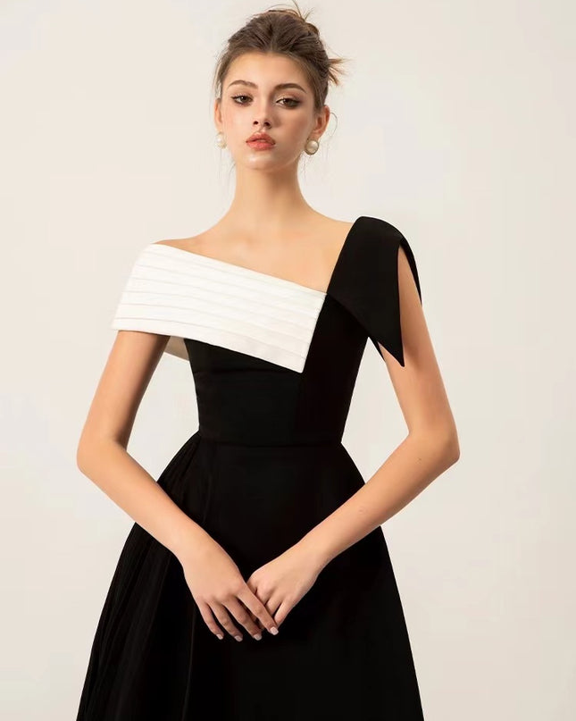 Asymmetrical Off Shoulder Dress - Black