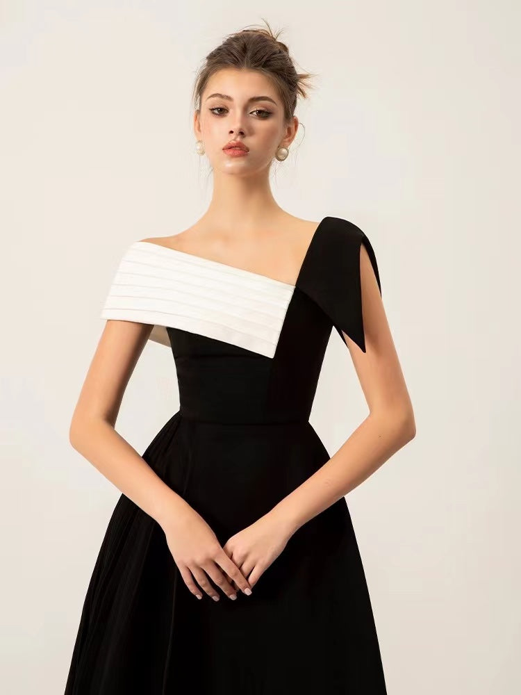 Asymmetrical Off Shoulder Dress - Black