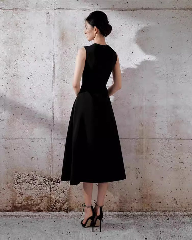 Off Shoulder Crepe Bow Dress - Black