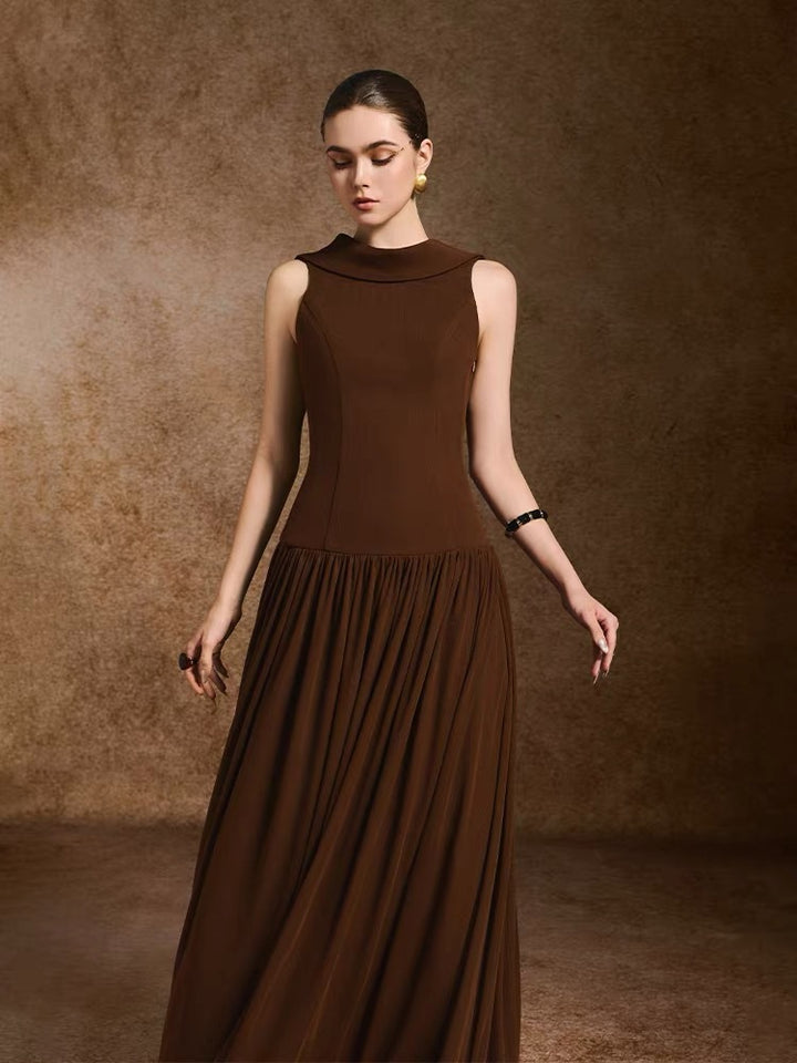 Elegant Brown Sleeveless Dress