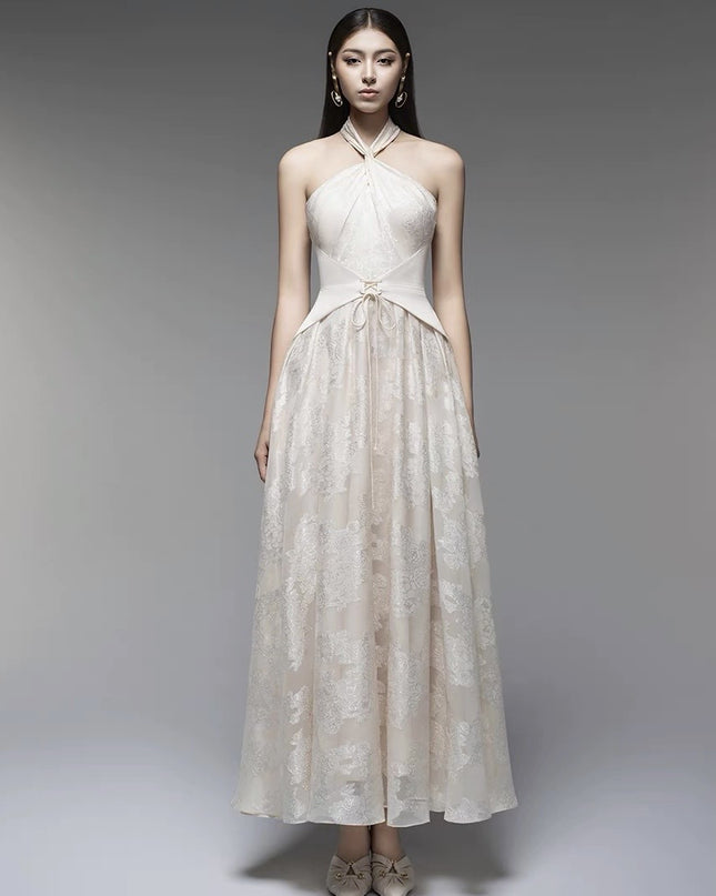 Sleeveless Mermaid Crepe Dress - Beige