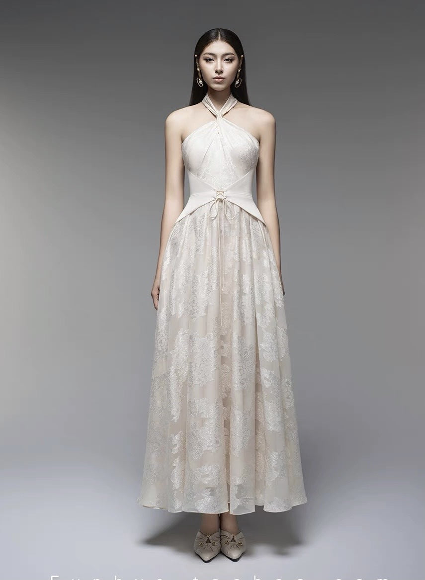 Sleeveless Mermaid Crepe Dress - Beige