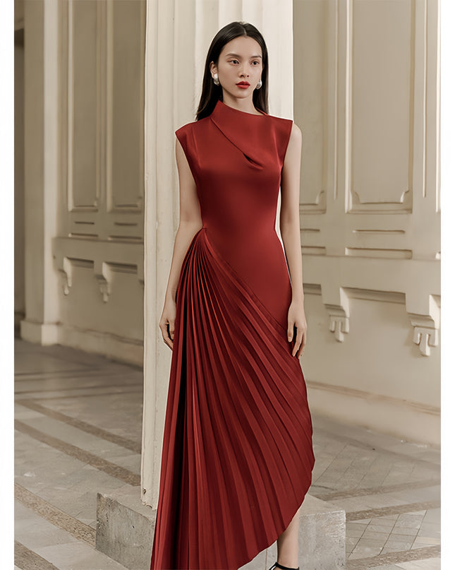 Off Shoulder Crepe Dress - Red