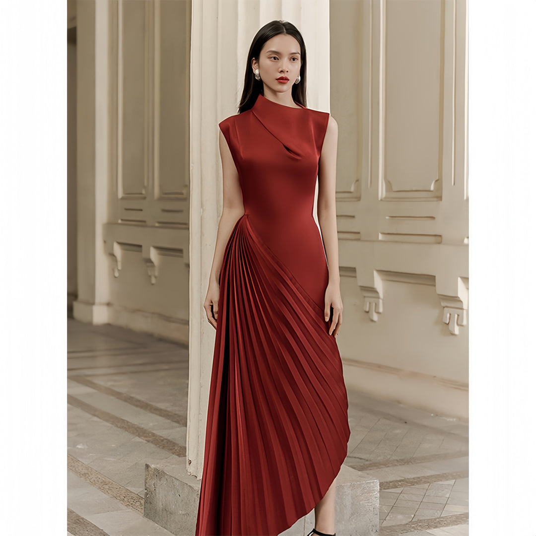 Elegant Off-Shoulder Red Gown – Crepe Maxi Formal Dress for Prom & Black-Tie Events