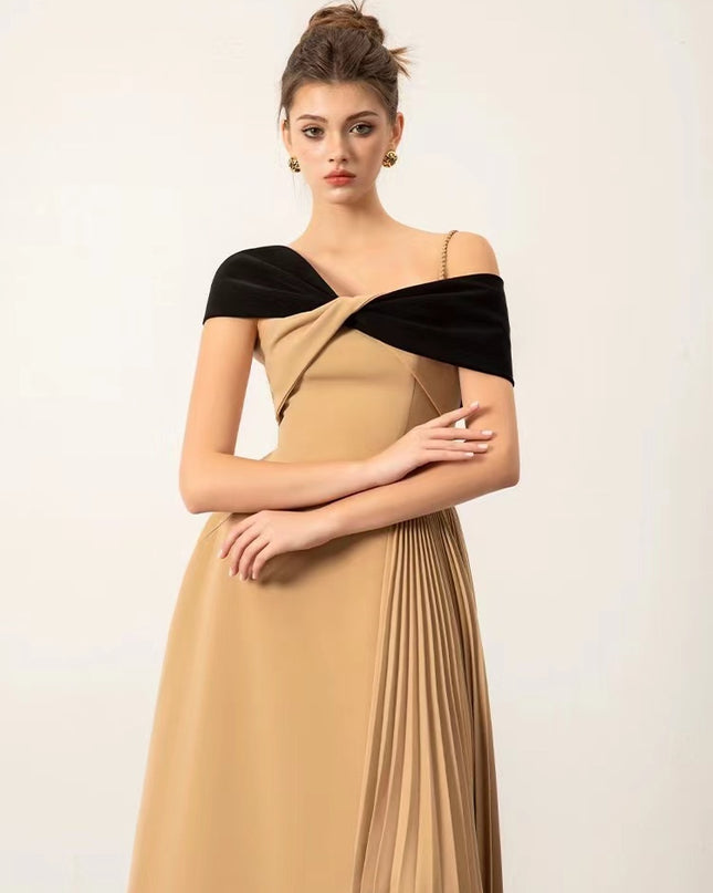 Asymmetrical Pleated Dress - Brown