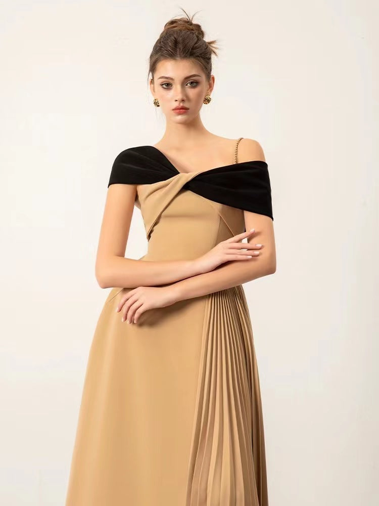 Asymmetrical Pleated Dress - Brown