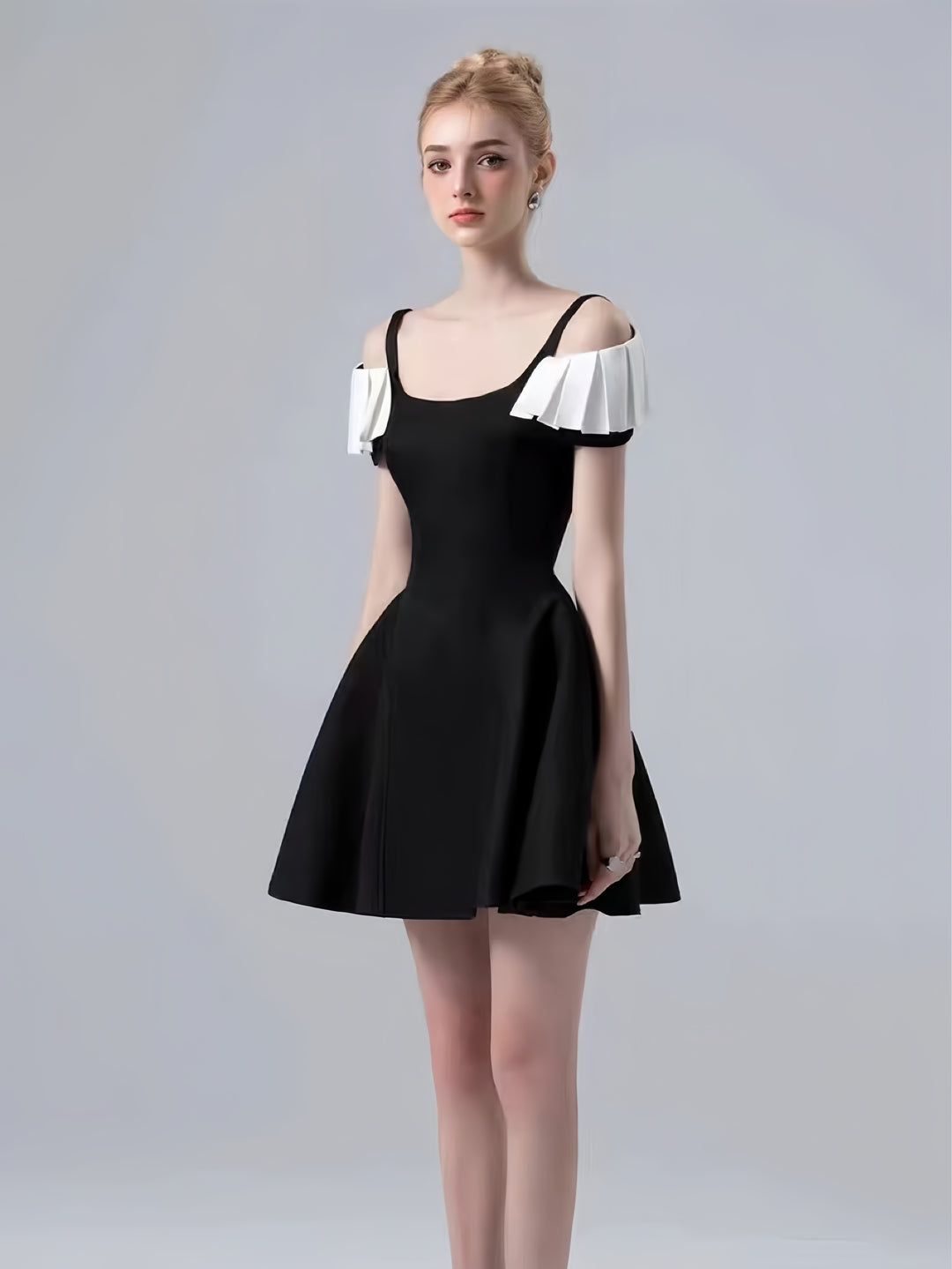 Off Shoulder Ruffled High-Waist Dress - Black