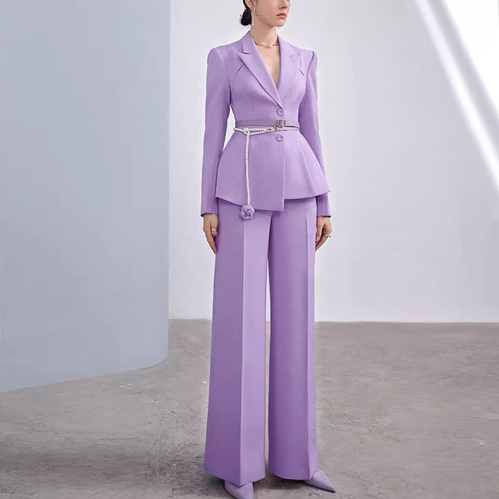 Elegant Purple Dress Suit for Women - Formal Business Outfit with Pearl Belt
