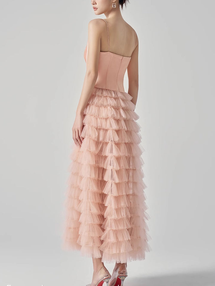 Chic Pink Bow Tiered Maxi Dress | 2025 Evening Gown