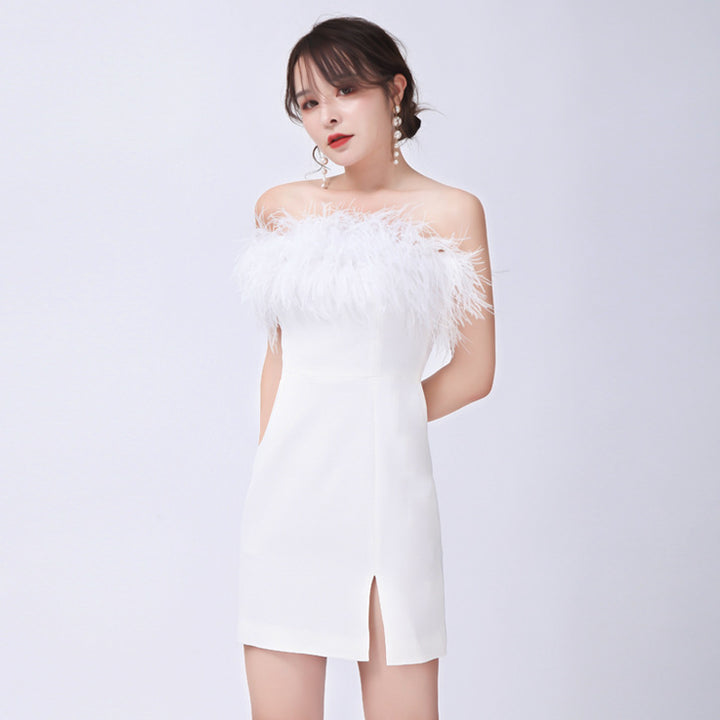 Chic White Feather Dress | Elegant Backless Party Gown 2025