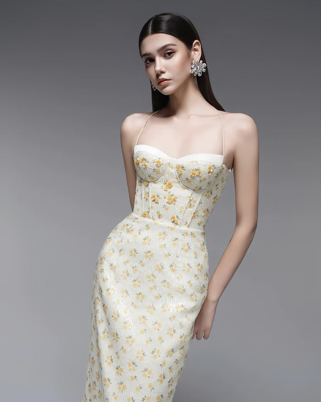 Floral Satin Maxi Dress - Ivory