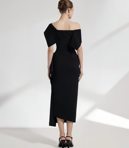 Off Shoulder Ruched Maxi Dress - Black