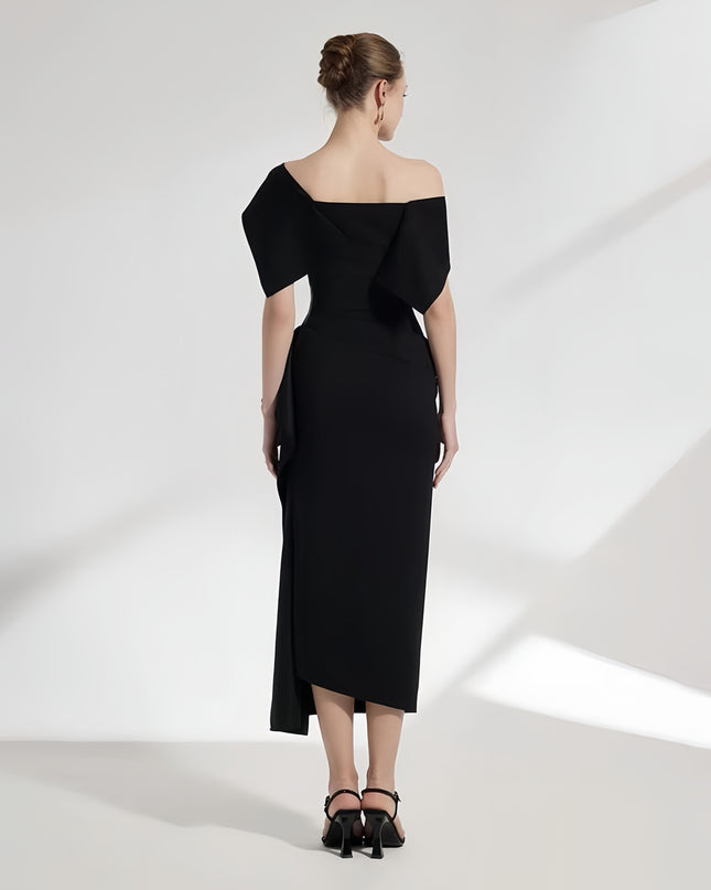 Off Shoulder Ruched Maxi Dress - Black
