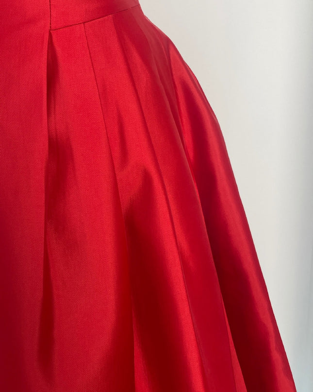 Satin Ruched Off Shoulder Dress - Red