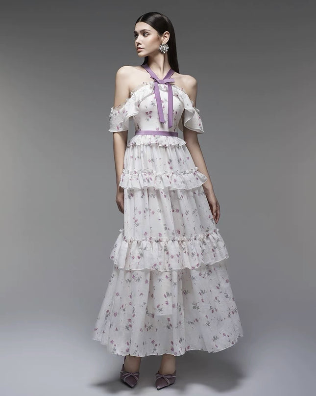 Petal Silk Maxi Dress - Purple