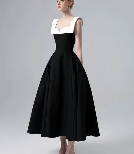 Wide Strap Crepe Maxi Dress - Black White