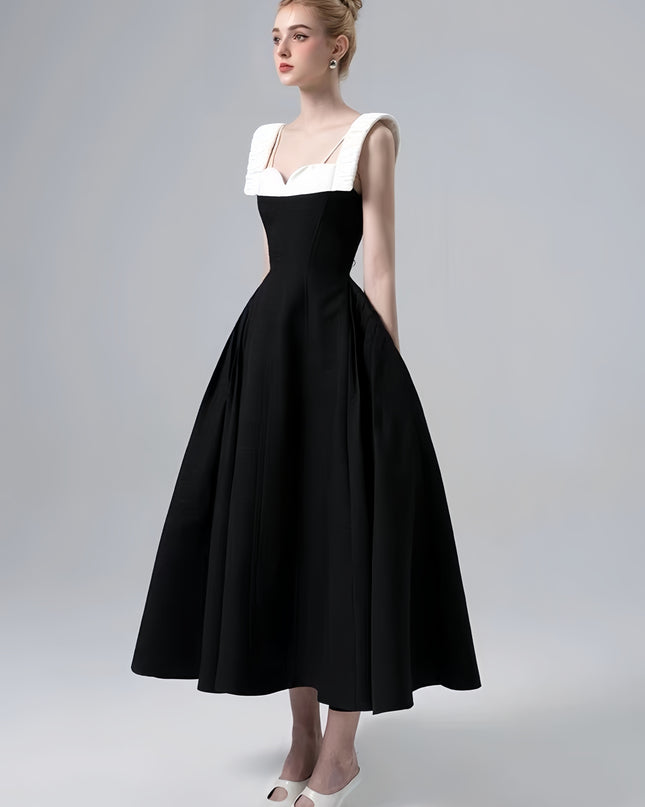 Wide Strap Crepe Maxi Dress - Black White