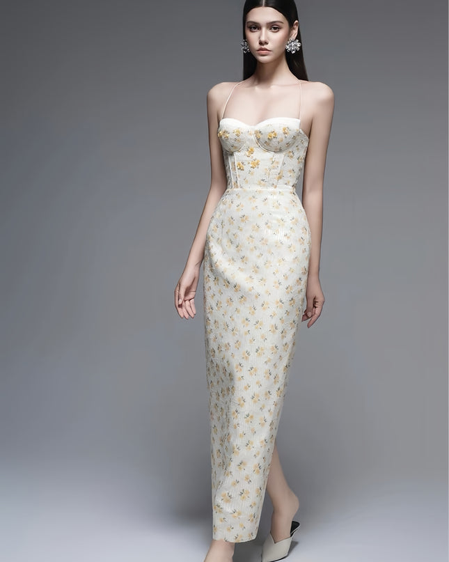 Floral Satin Maxi Dress - Ivory