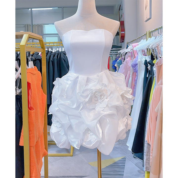Elegant Strapless 3D Flower Evening Dress for Party