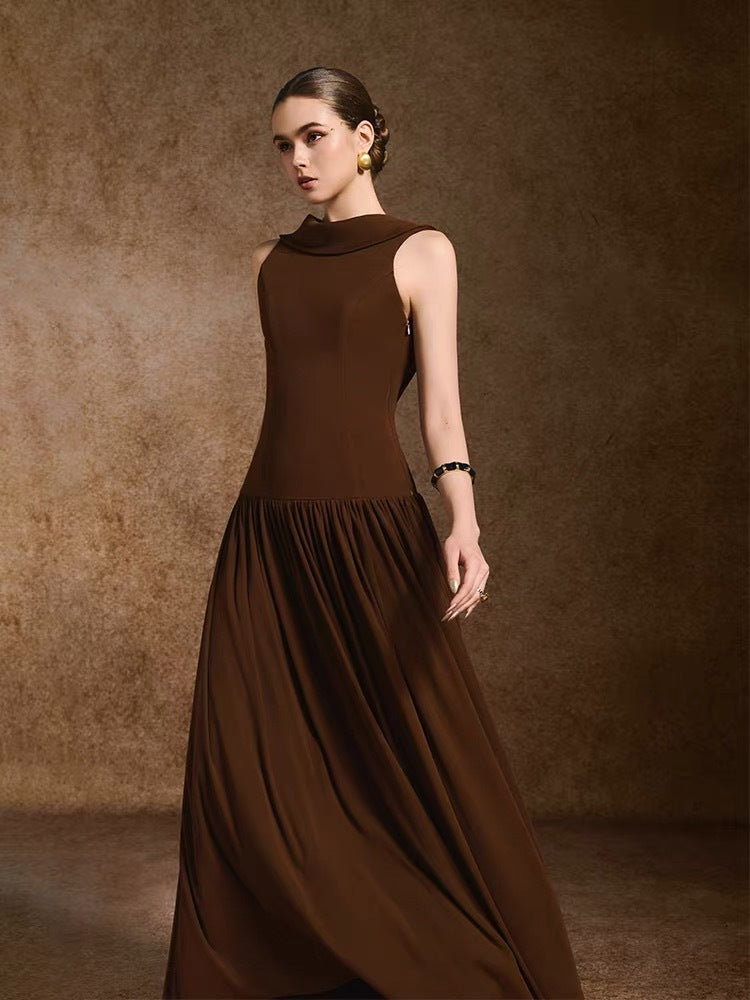 Elegant Brown Sleeveless Dress