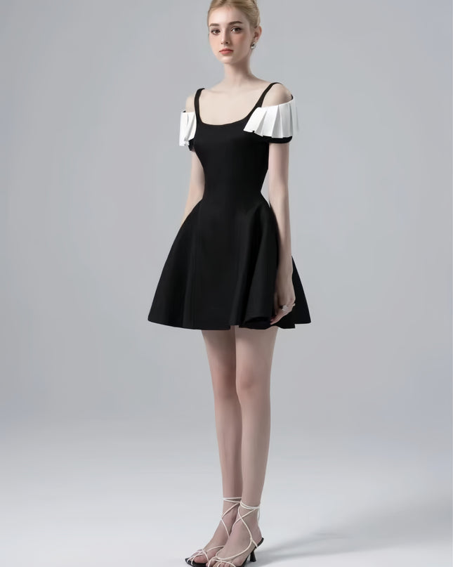 Off Shoulder Ruffled High-Waist Dress - Black