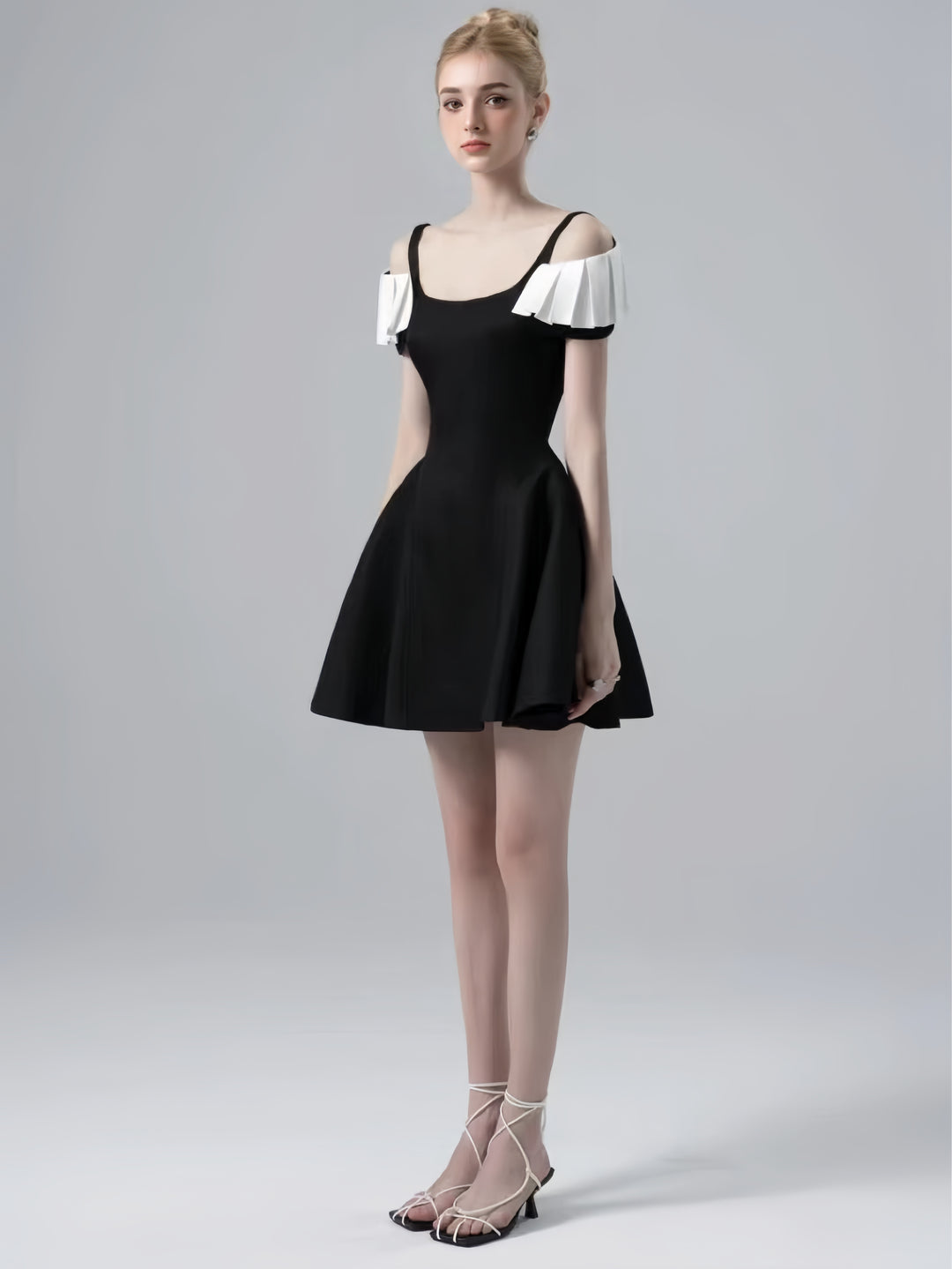 Off Shoulder Ruffled High-Waist Dress - Black