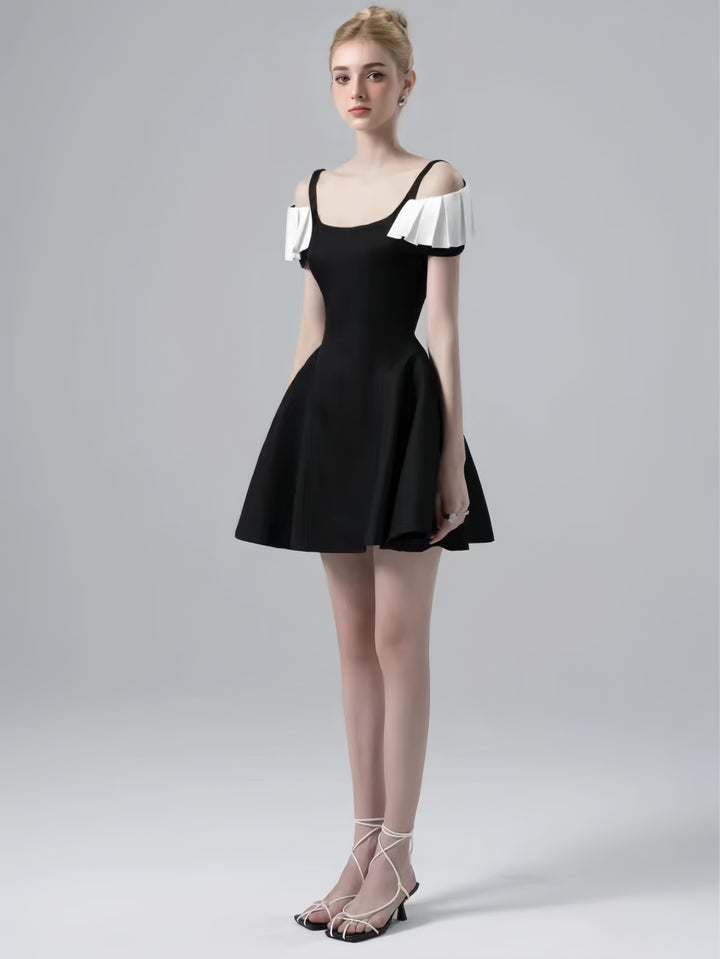Off Shoulder Ruffled High-Waist Dress - Black