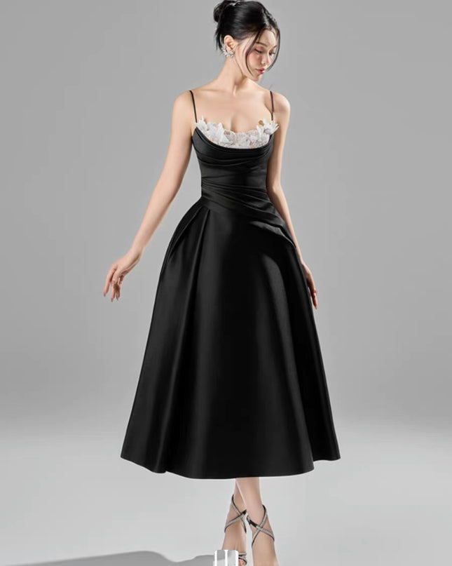Off Shoulder Crepe Flowy Dress - Black
