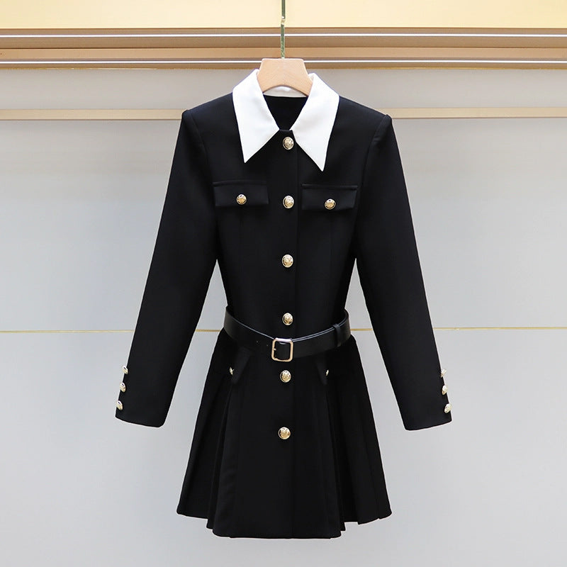 2025 Fall  Black Slim Pleated Elegant Dress
