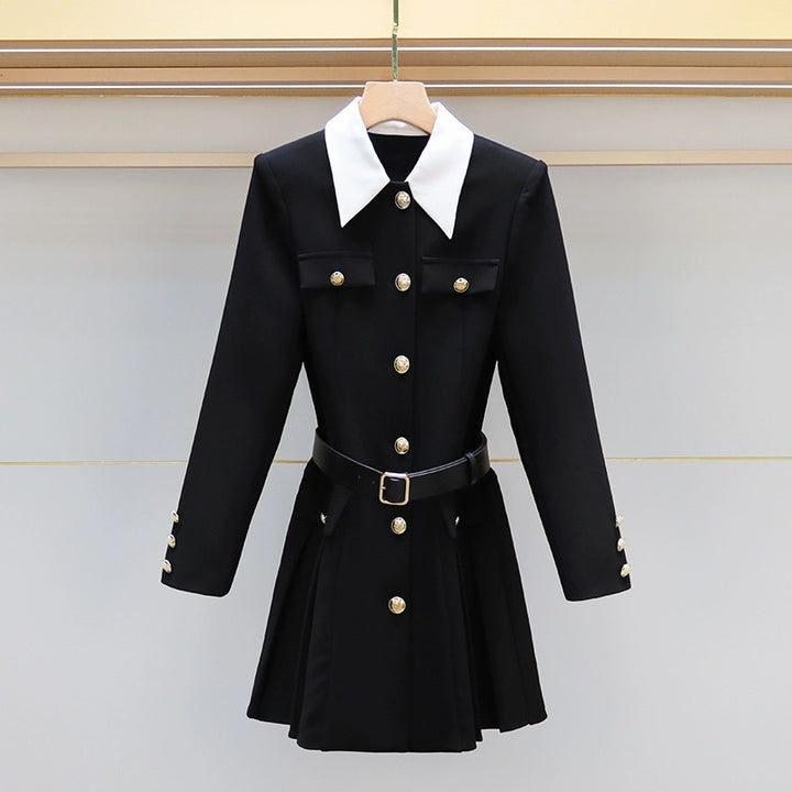2025 Fall  Black Slim Pleated Elegant Dress