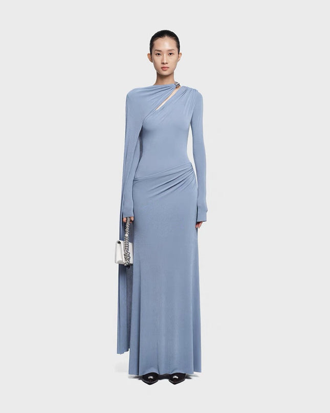 Asymmetrical Crepe Maxi Dress - Pink