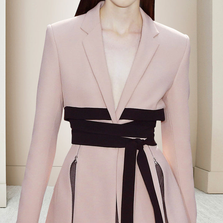 Pink Chic Lace-Up Dress Suit with Drawstring Waist for Elegant Office Wear