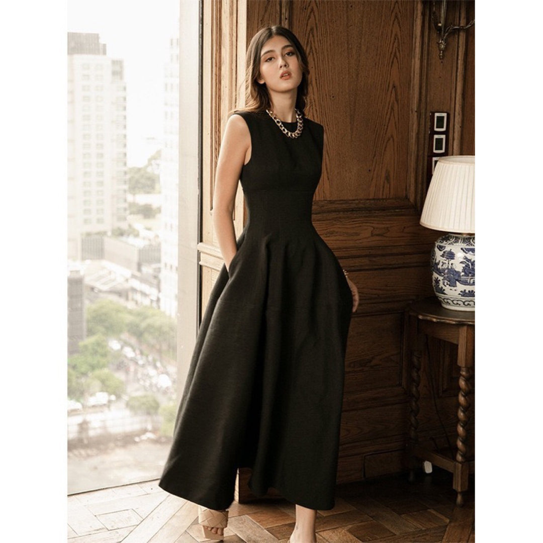 Off Shoulder Ruched Midi Dress - Black