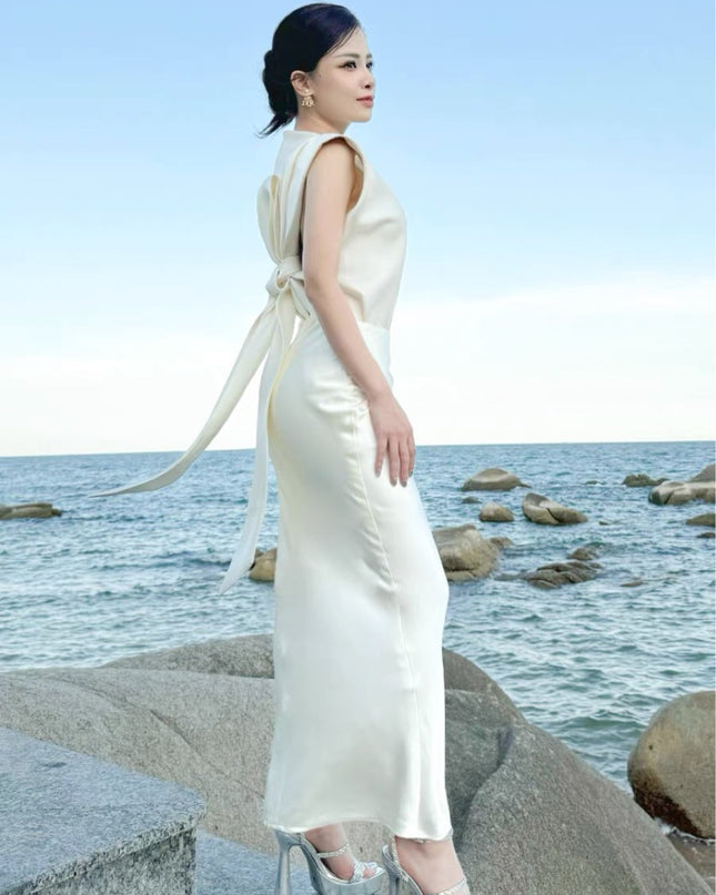 Floral Short Sleeve Silk Dress - White